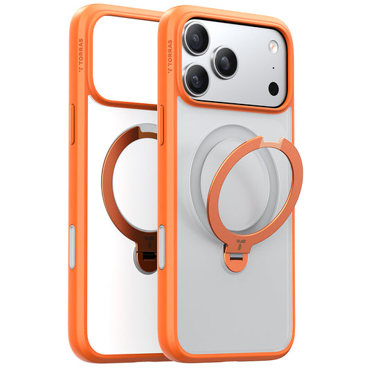 Coque MagSafe pour Apple iPhone 17 Pro Max, Torras, Ostand Spin, Orange