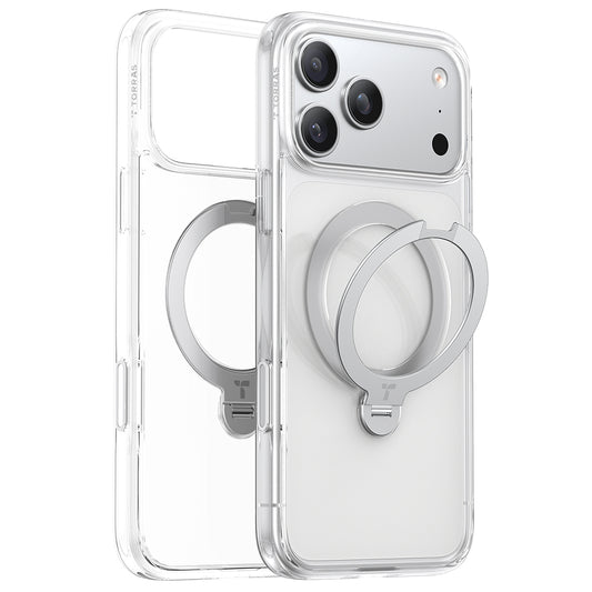 Coque MagSafe pour Apple iPhone 17 Pro Max, Torras, Ostand Spin, Transparente