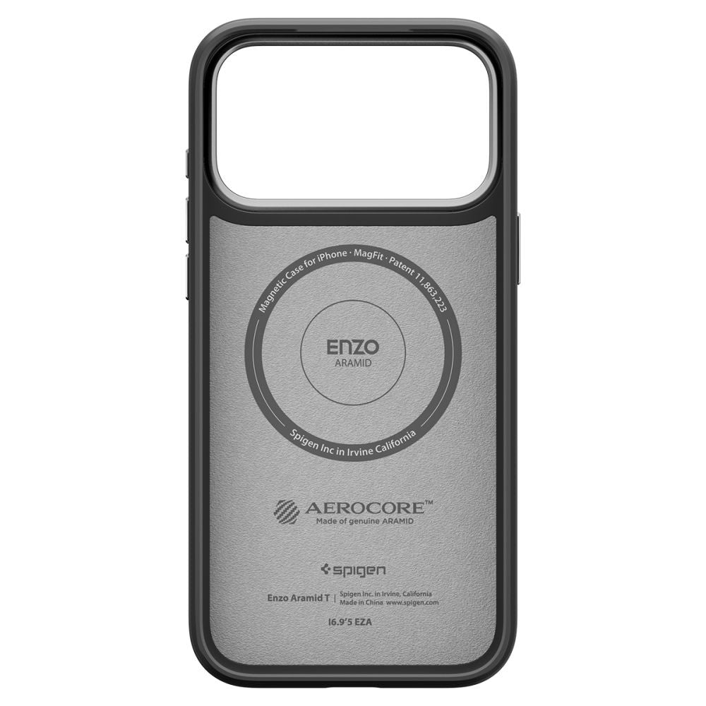 Coque MagSafe pour Apple iPhone 17 Pro, Spigen, Enzo Aramid T, Noire Argentée