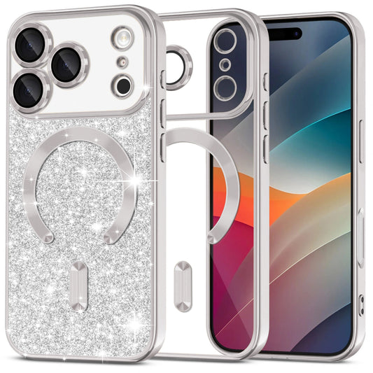 Coque MagSafe pour Apple iPhone 17 Pro, Techsuit, Luxury Glitter, Argentée