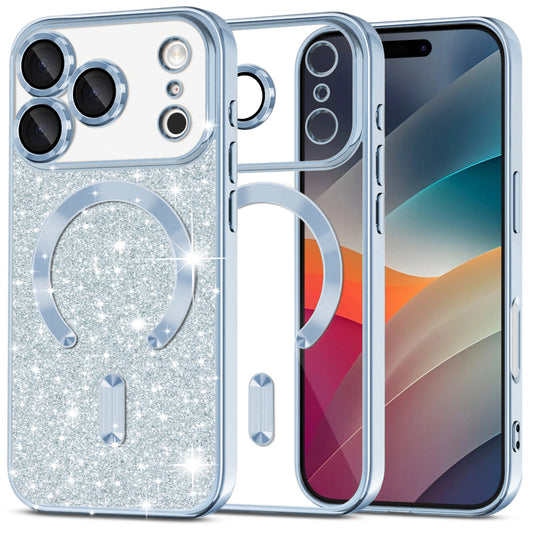 Coque MagSafe pour Apple iPhone 17 Pro, Techsuit, Luxury Glitter, Bleu