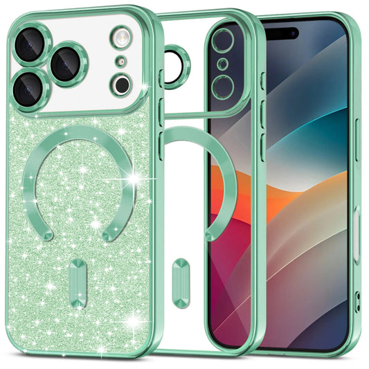 Coque MagSafe pour Apple iPhone 17 Pro, Techsuit, Luxury Glitter, Vert Clair