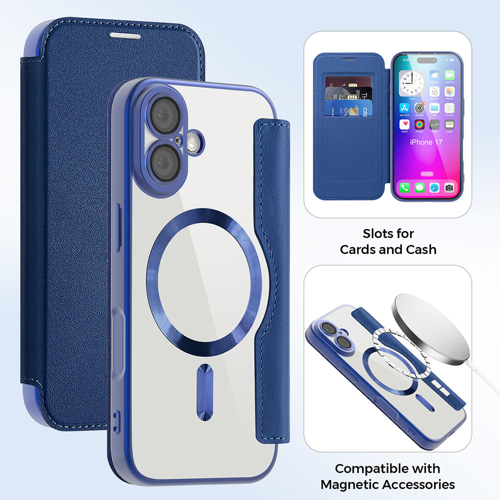 Housse MagSafe pour Apple iPhone 17, Techsuit, SmartMag Book, Bleue