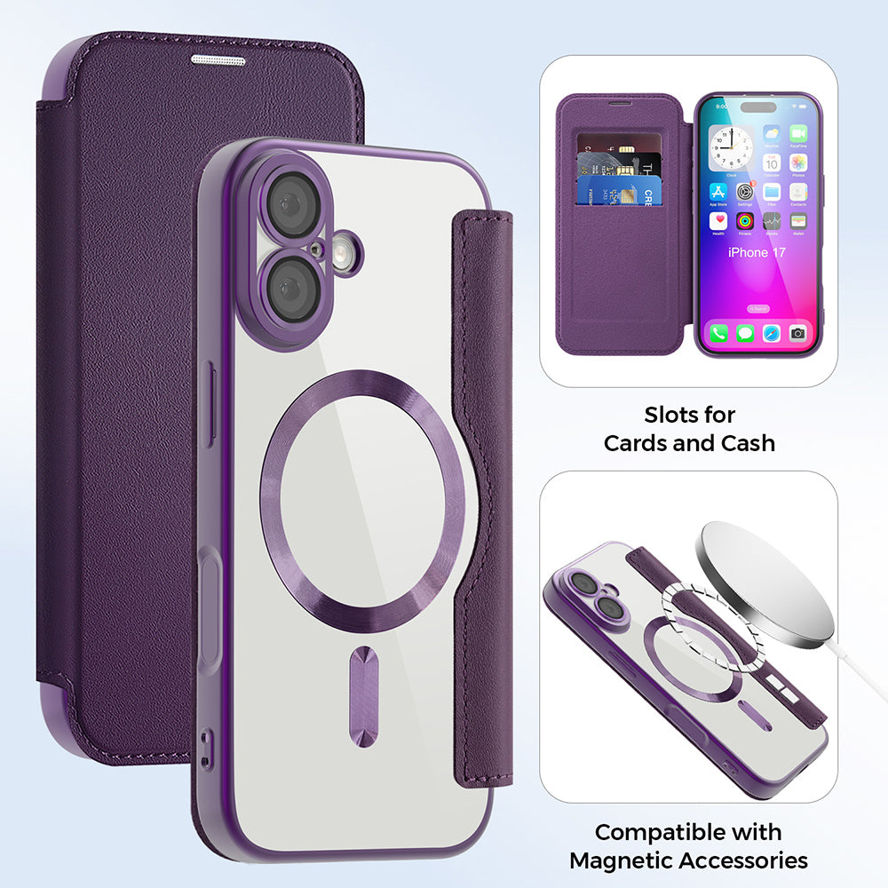 Étui MagSafe pour Apple iPhone 17, Techsuit, SmartMag Book, Violet