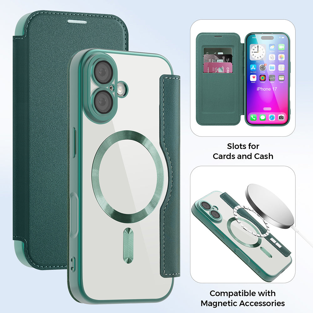 Étui MagSafe pour Apple iPhone 17, Techsuit, SmartMag Book, Vert