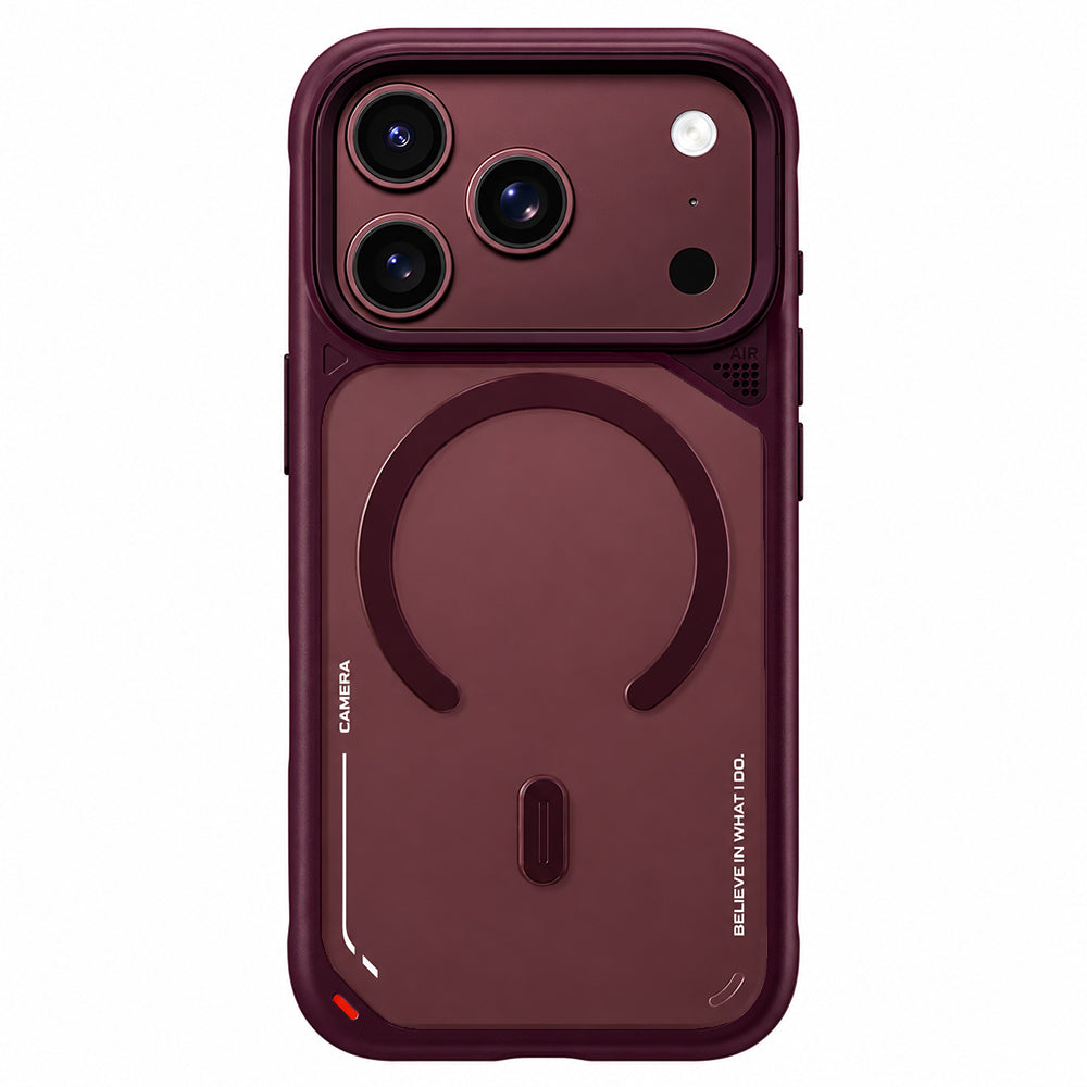 Coque MagSafe pour Apple iPhone 18 Pro / 17 Pro, Blueo, support de dissipation thermique, bordeaux satiné