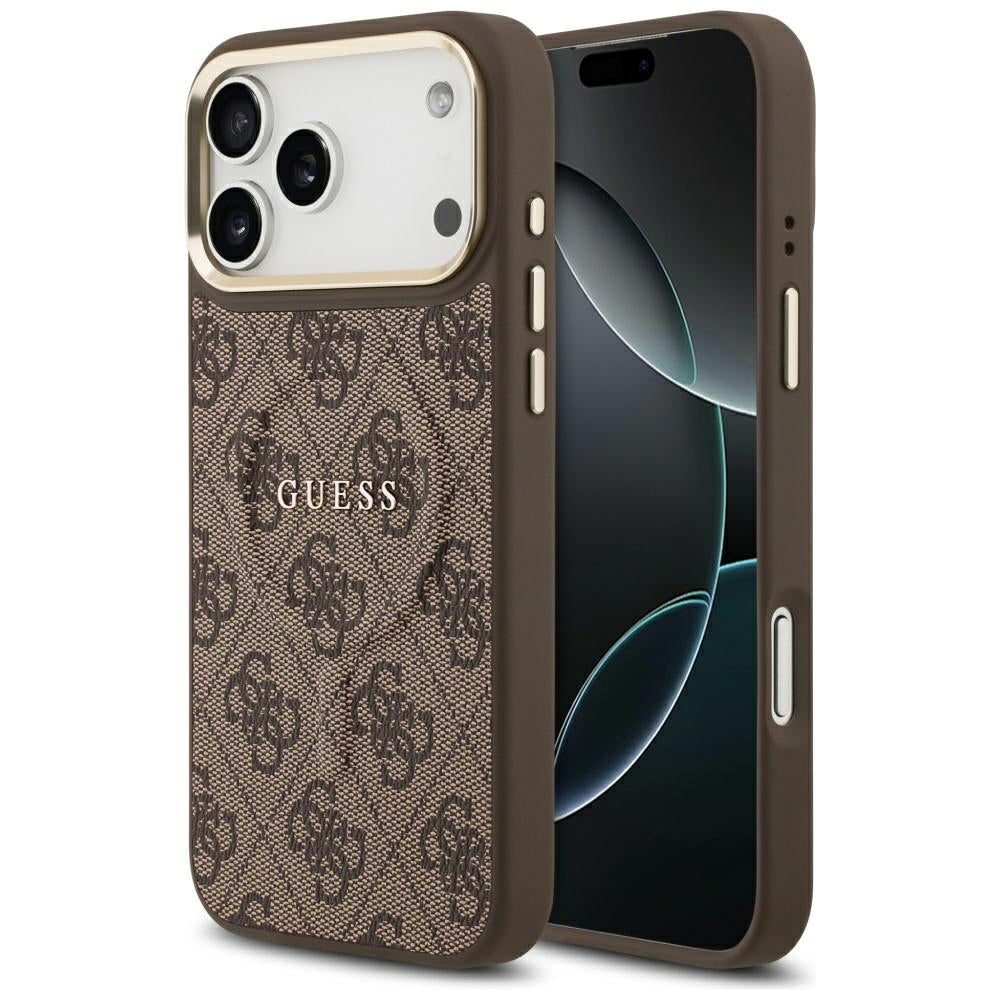 Coque MagSafe pour Apple iPhone 18 Pro / 17 Pro, Guess, Logo Classique 4G en Relief, Marron