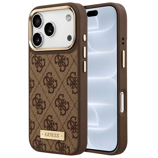 Coque MagSafe pour Apple iPhone 18 Pro / 17 Pro, Guess, plaque logo 4G, marron