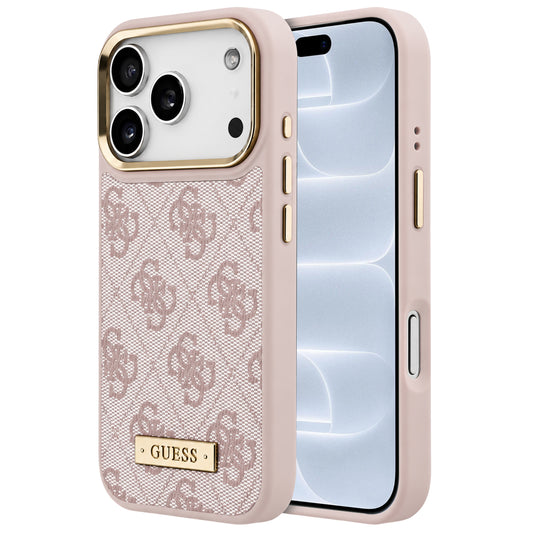 Coque MagSafe pour Apple iPhone 18 Pro / 17 Pro, Guess, plaque logo 4G, rose
