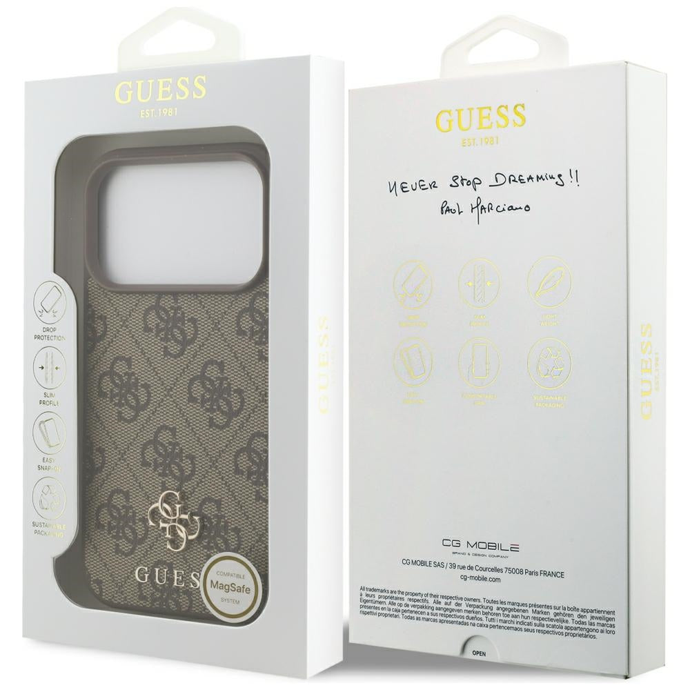Coque MagSafe pour Apple iPhone 18 Pro / 17 Pro, Guess, 4G Small and Classic, Marron