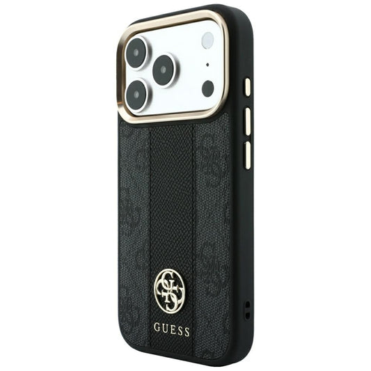 Coque MagSafe pour Apple iPhone 18 Pro / 17 Pro, Guess, Logo Classique Rond 4G Stripe, Noire