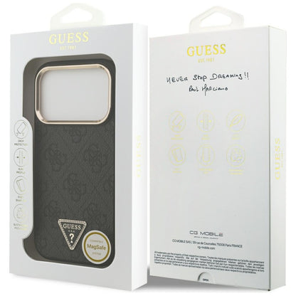 Coque MagSafe pour Apple iPhone 18 Pro / 17 Pro, Guess, Logo Triangle 4G, Noire