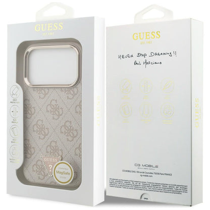Coque MagSafe pour Apple iPhone 18 Pro / 17 Pro, Guess, Logo Triangle 4G, Rose Doré