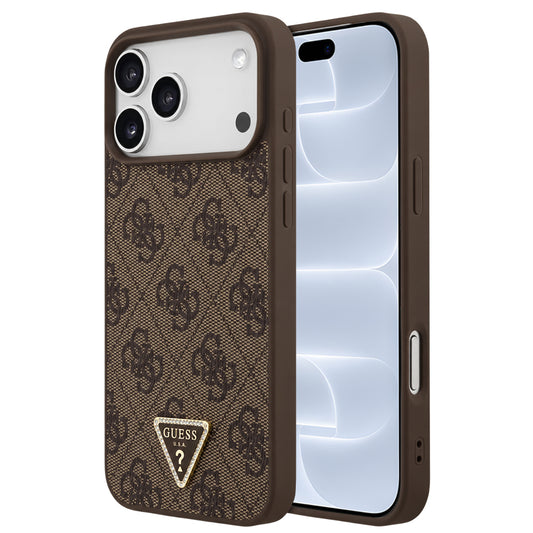 Coque MagSafe pour Apple iPhone 18 Pro / 17 Pro, Guess, 4G Triangle Strass, Marron