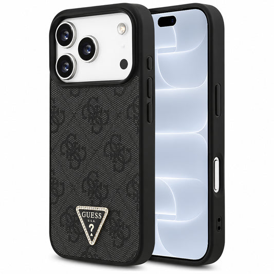 Coque MagSafe pour Apple iPhone 18 Pro / 17 Pro, Guess, 4G Triangle Strass, Noire
