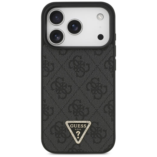 Coque MagSafe pour Apple iPhone 18 Pro / 17 Pro, Guess, 4G Triangle Strass, Noire