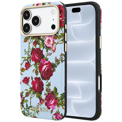 Coque MagSafe pour Apple iPhone 18 Pro / 17 Pro, Guess, Blossom Roses Print, bleu