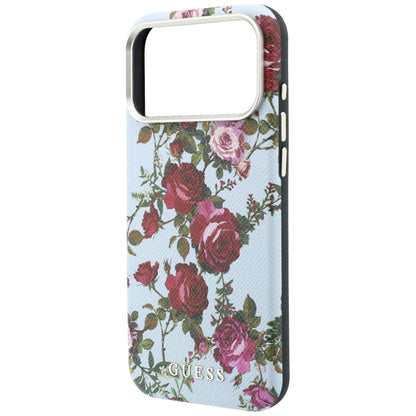Coque MagSafe pour Apple iPhone 18 Pro / 17 Pro, Guess, Blossom Roses Print, bleu