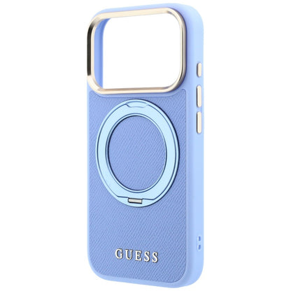 MagSafe-Hülle für Apple iPhone 18 Pro / 17 Pro, Guess, Grained Ring Stand 360 Classic, Hellblau
