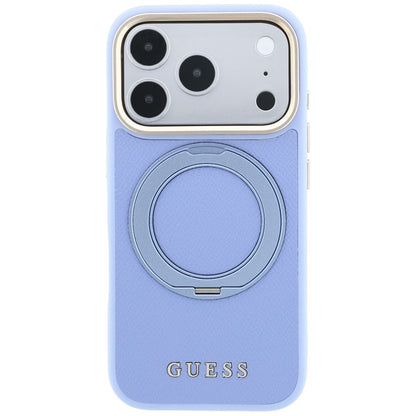 MagSafe-Hülle für Apple iPhone 18 Pro / 17 Pro, Guess, Grained Ring Stand 360 Classic, Hellblau