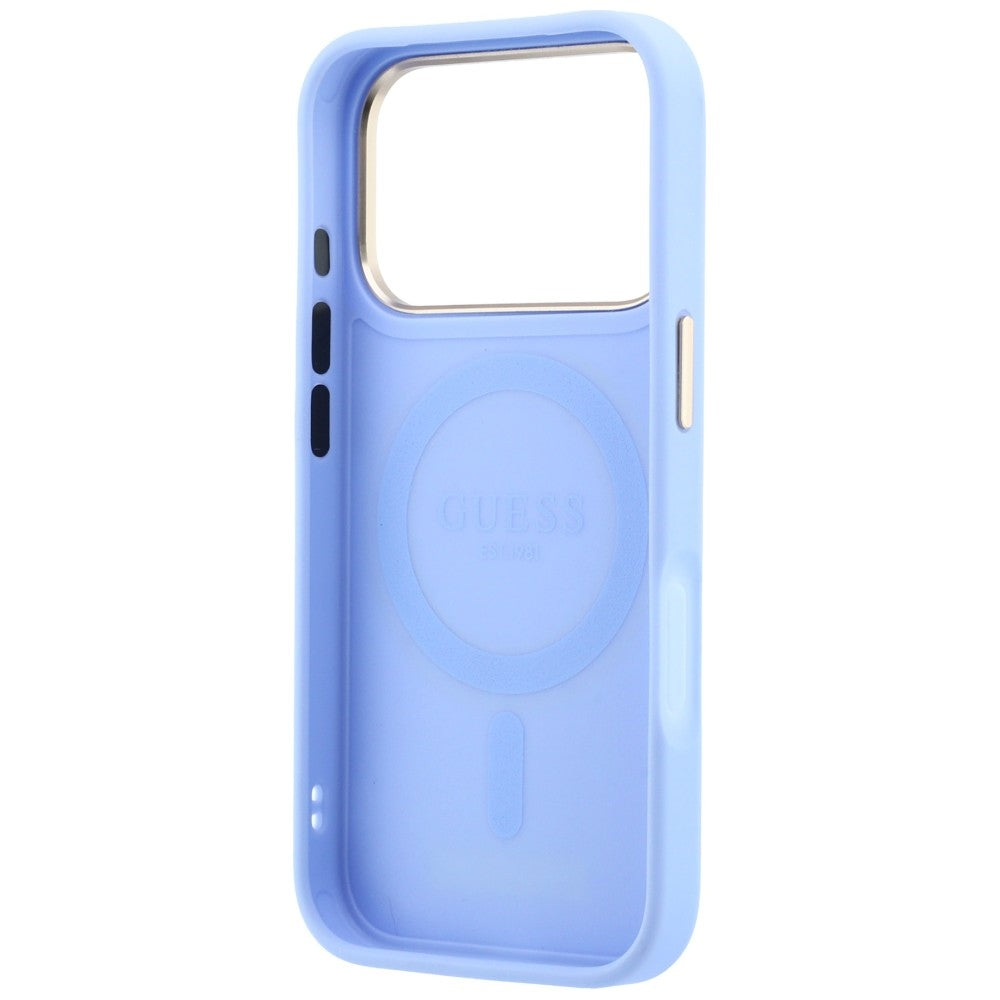 MagSafe-Hülle für Apple iPhone 18 Pro / 17 Pro, Guess, Grained Ring Stand 360 Classic, Hellblau