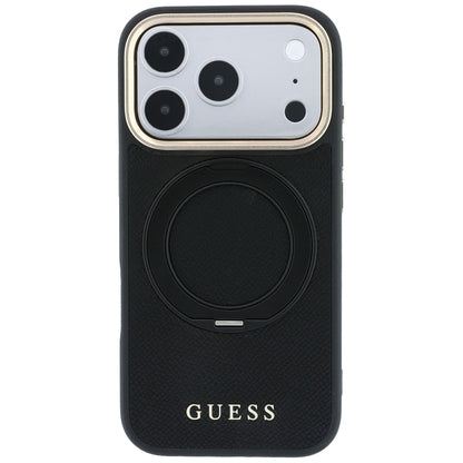 Coque MagSafe pour Apple iPhone 18 Pro / 17 Pro, Guess, Grained Ring Stand 360 Classic, noire