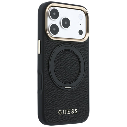 Coque MagSafe pour Apple iPhone 18 Pro / 17 Pro, Guess, Grained Ring Stand 360 Classic, noire