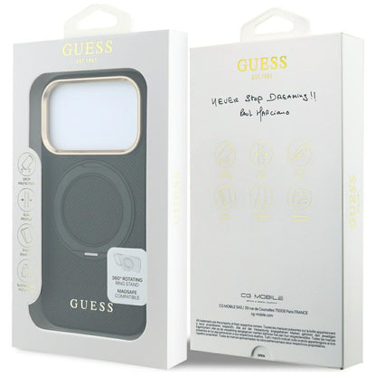 Coque MagSafe pour Apple iPhone 18 Pro / 17 Pro, Guess, Grained Ring Stand 360 Classic, noire