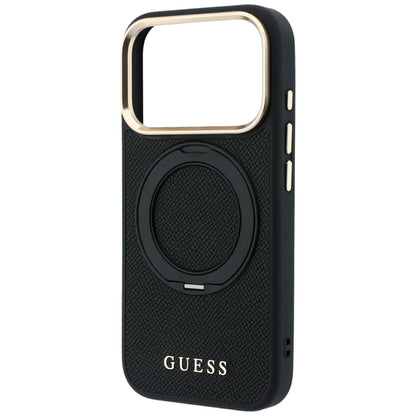 Coque MagSafe pour Apple iPhone 18 Pro / 17 Pro, Guess, Grained Ring Stand 360 Classic, noire