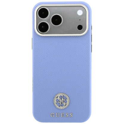 MagSafe-Hülle für Apple iPhone 18 Pro / 17 Pro, Guess, genarbtes rundes Strass-Logo, Blau