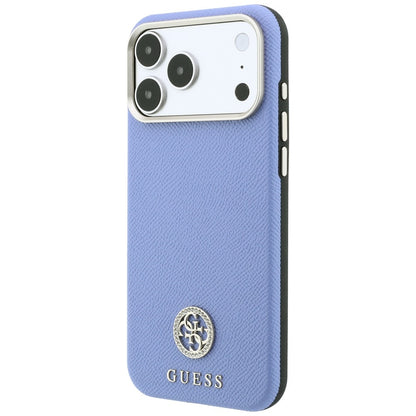 MagSafe-Hülle für Apple iPhone 18 Pro / 17 Pro, Guess, genarbtes rundes Strass-Logo, Blau