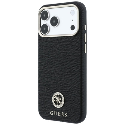 MagSafe-Hülle für Apple iPhone 18 Pro / 17 Pro, Guess, genarbtes rundes Strass-Logo, schwarz