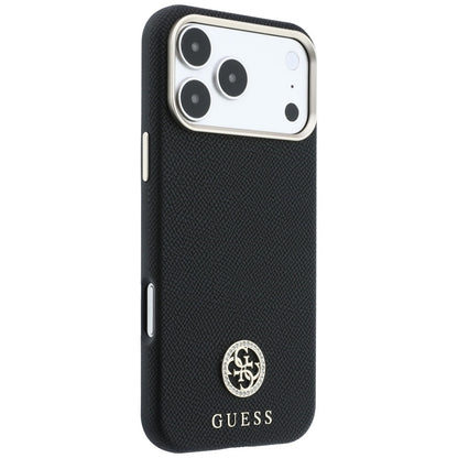MagSafe-Hülle für Apple iPhone 18 Pro / 17 Pro, Guess, genarbtes rundes Strass-Logo, schwarz