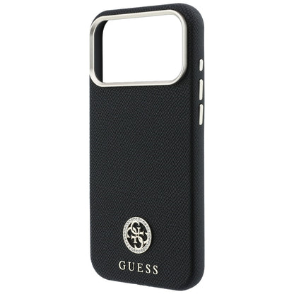 MagSafe-Hülle für Apple iPhone 18 Pro / 17 Pro, Guess, genarbtes rundes Strass-Logo, schwarz