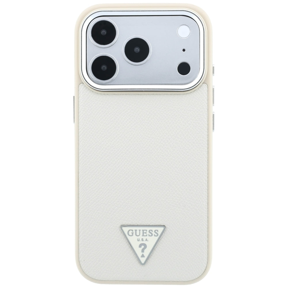 Coque MagSafe pour Apple iPhone 18 Pro / 17 Pro, Guess, Logo Triangle Grainé, Beige