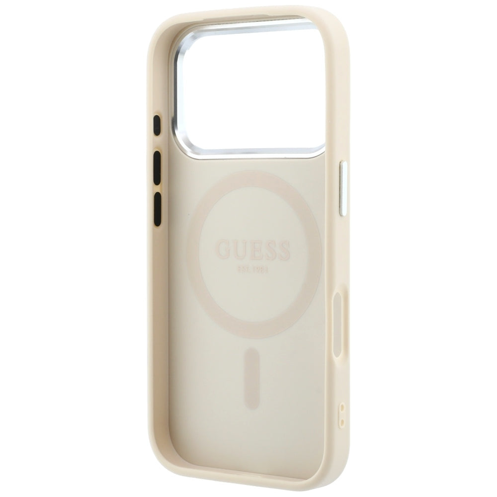 Coque MagSafe pour Apple iPhone 18 Pro / 17 Pro, Guess, Logo Triangle Grainé, Beige