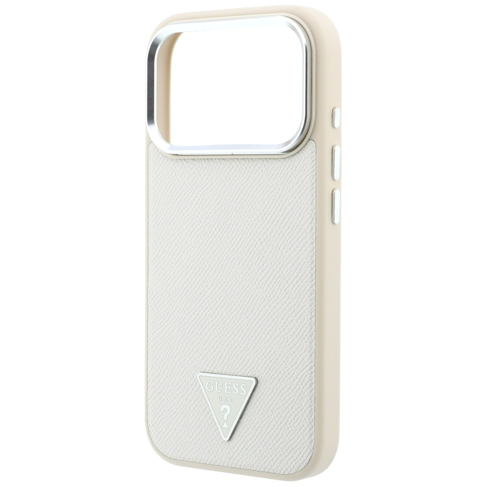Coque MagSafe pour Apple iPhone 18 Pro / 17 Pro, Guess, Logo Triangle Grainé, Beige
