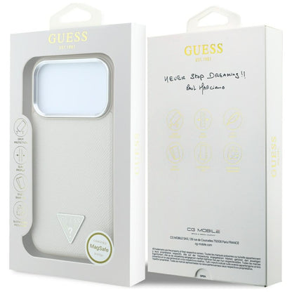 Coque MagSafe pour Apple iPhone 18 Pro / 17 Pro, Guess, Logo Triangle Grainé, Beige