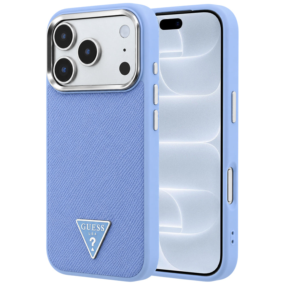 MagSafe-Hülle für Apple iPhone 18 Pro / 17 Pro, Guess, Geprägtes Dreieck-Logo, Blau