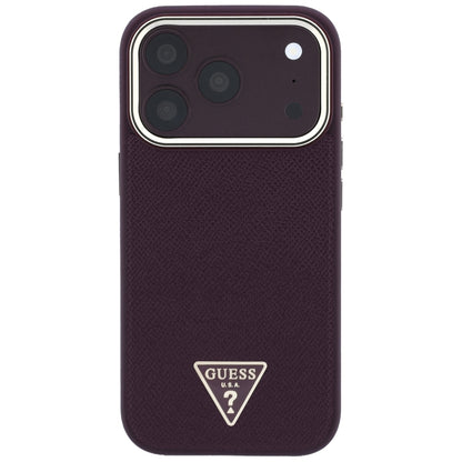 Coque MagSafe pour Apple iPhone 18 Pro / 17 Pro, Guess, Logo Triangle Grainé, Bordeaux