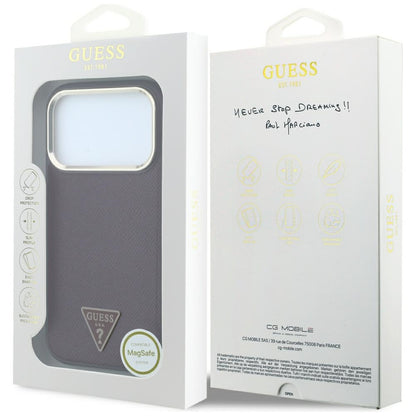 Coque MagSafe pour Apple iPhone 18 Pro / 17 Pro, Guess, Logo Triangle Grainé, Bordeaux