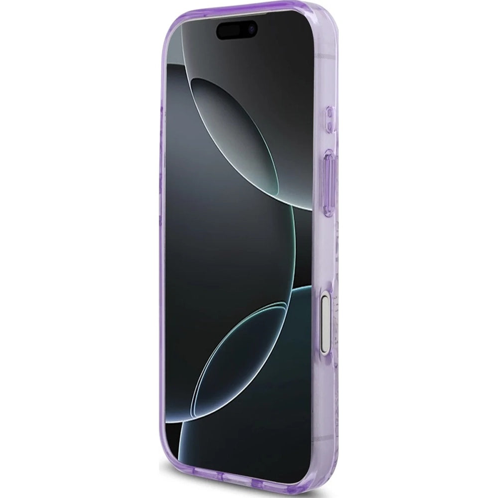Coque MagSafe pour Apple iPhone 18 Pro / 17 Pro, Guess, IML Flowers with Pearl Strap, violette