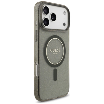 MagSafe-Hülle für Apple iPhone 18 Pro / 17 Pro, Guess, IML Glitter with Pearl Strap, Schwarz