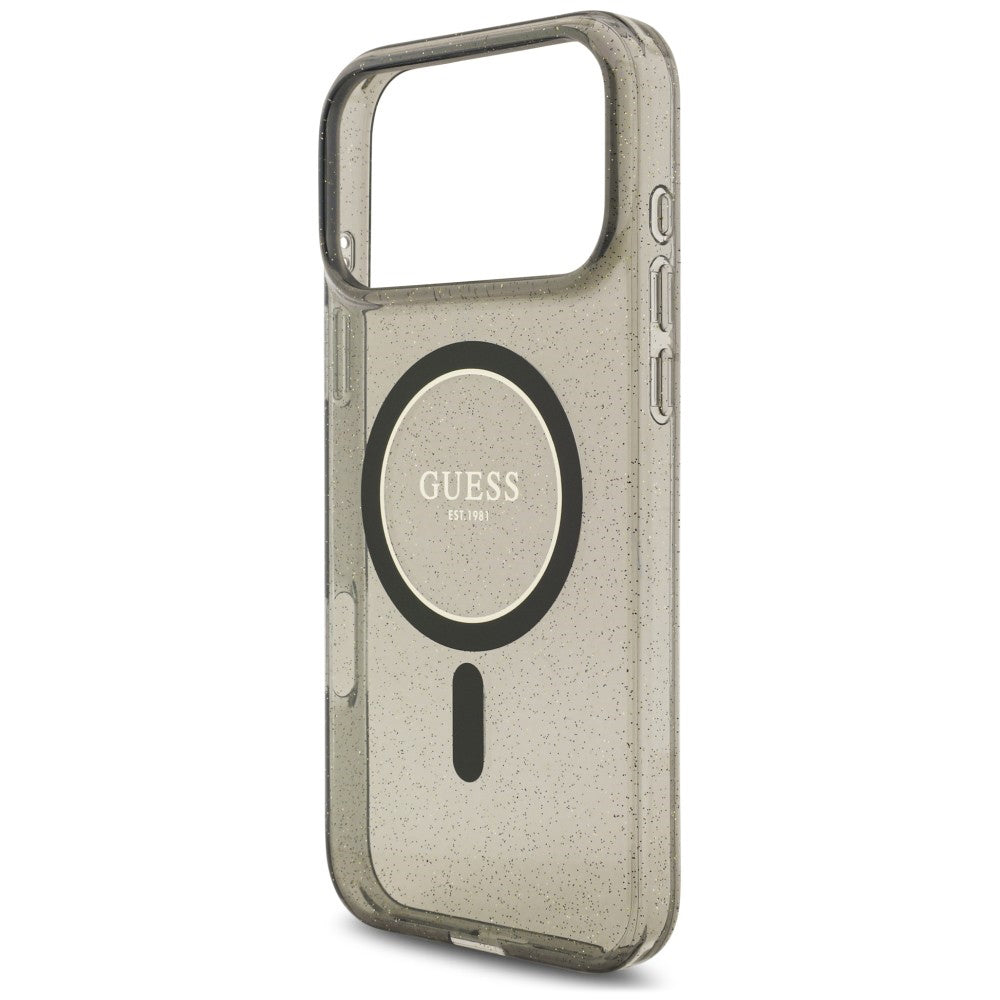 MagSafe-Hülle für Apple iPhone 18 Pro / 17 Pro, Guess, IML Glitter with Pearl Strap, Schwarz