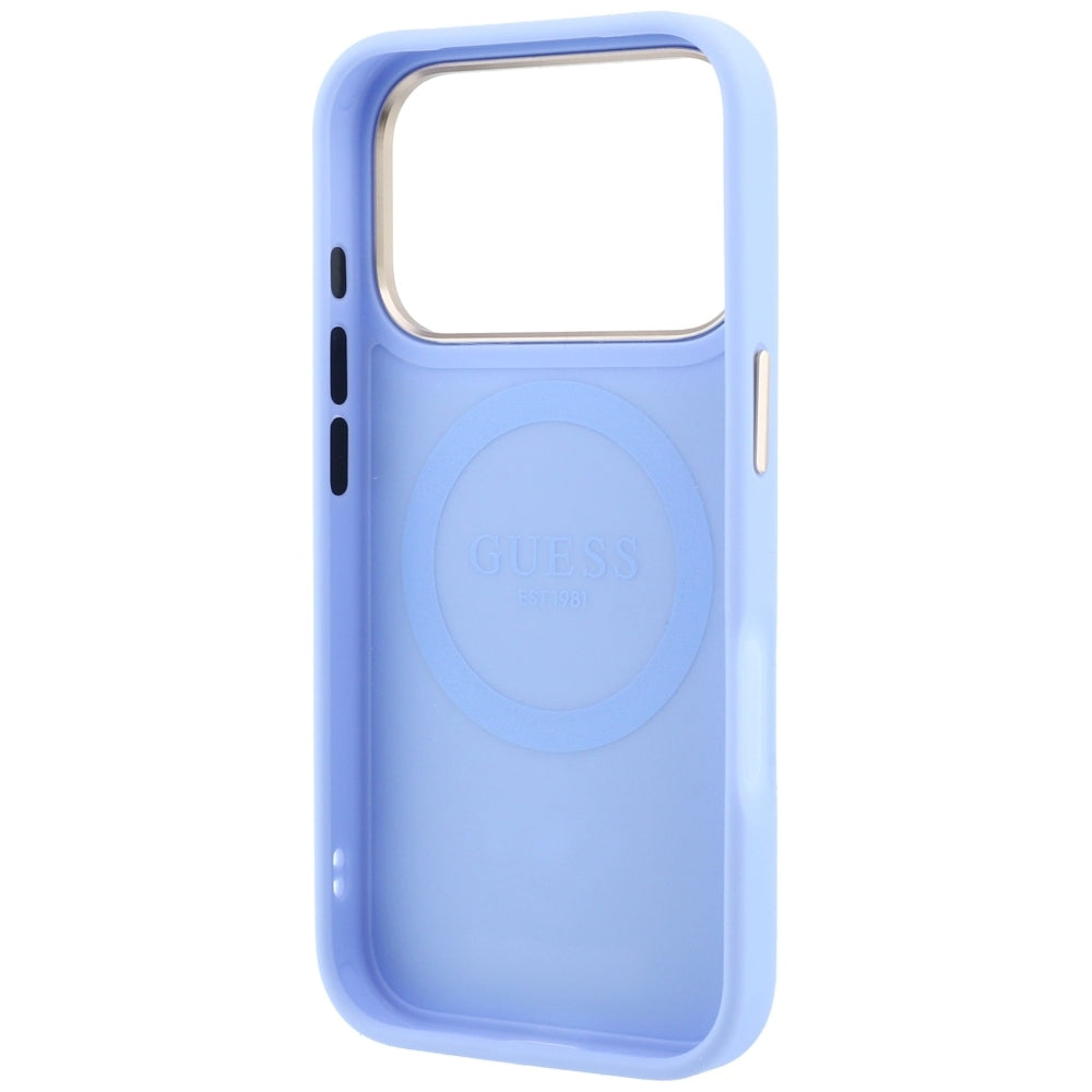 Coque MagSafe pour Apple iPhone 18 Pro / 17 Pro, Guess, Peony 4G Small Logo, Bleu