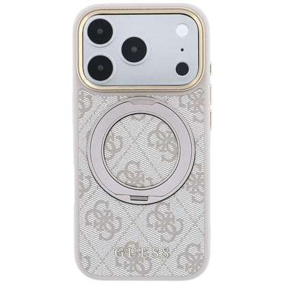 Coque MagSafe pour Apple iPhone 18 Pro / 17 Pro, Guess, Support Anneau 360 4G Logo Classique, Rose