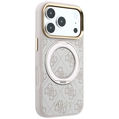 Coque MagSafe pour Apple iPhone 18 Pro / 17 Pro, Guess, Support Anneau 360 4G Logo Classique, Rose