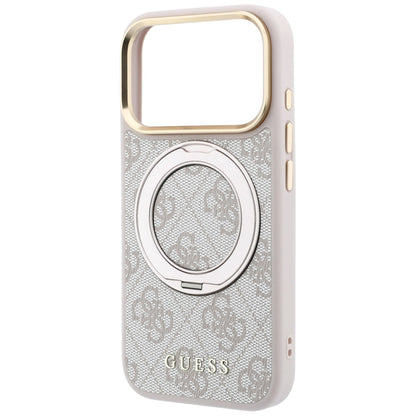 Coque MagSafe pour Apple iPhone 18 Pro / 17 Pro, Guess, Support Anneau 360 4G Logo Classique, Rose