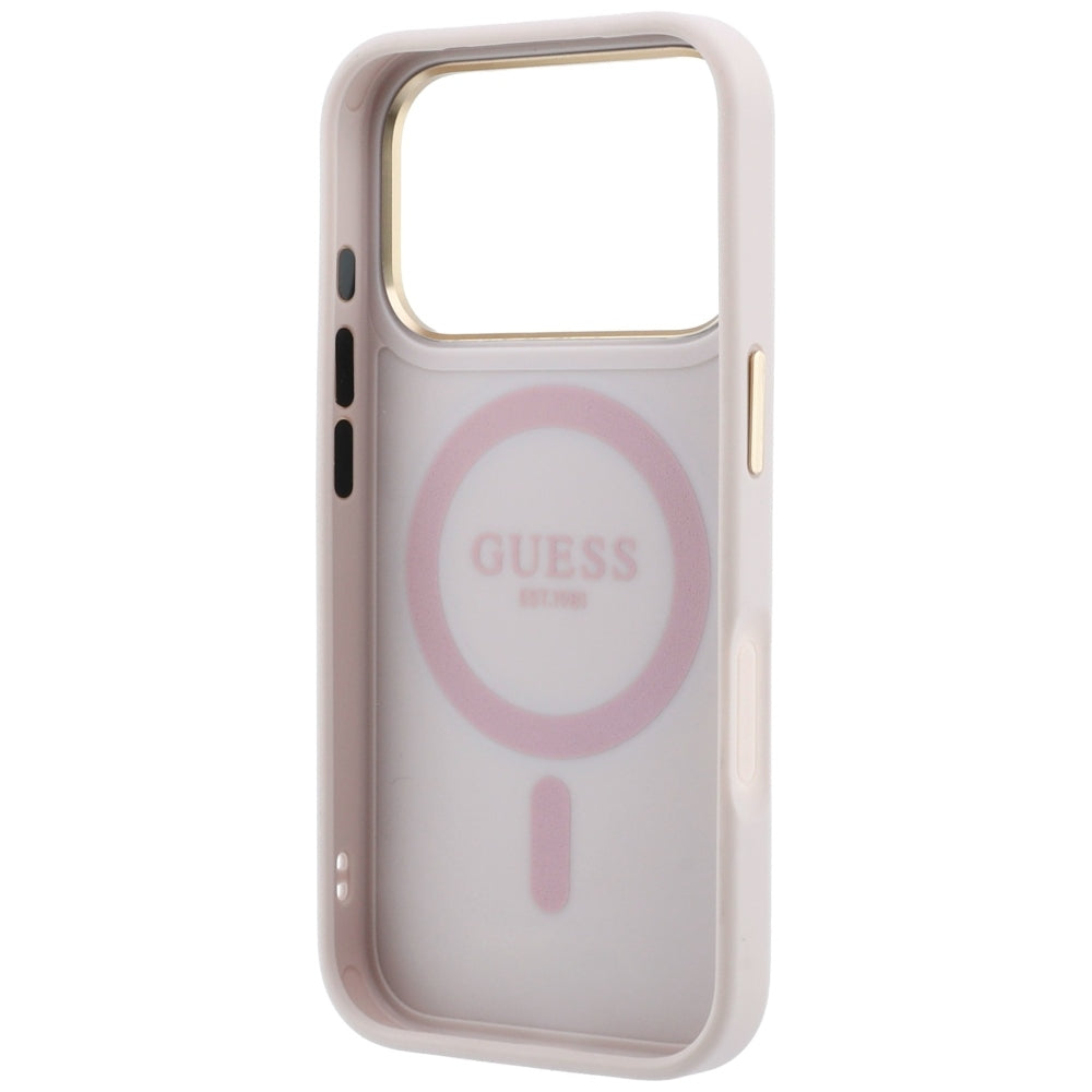 Coque MagSafe pour Apple iPhone 18 Pro / 17 Pro, Guess, Support Anneau 360 4G Logo Classique, Rose