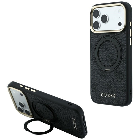 MagSafe Case for Apple iPhone 18 Pro / 17 Pro, Guess, Ring Stand Classic Logo, Black